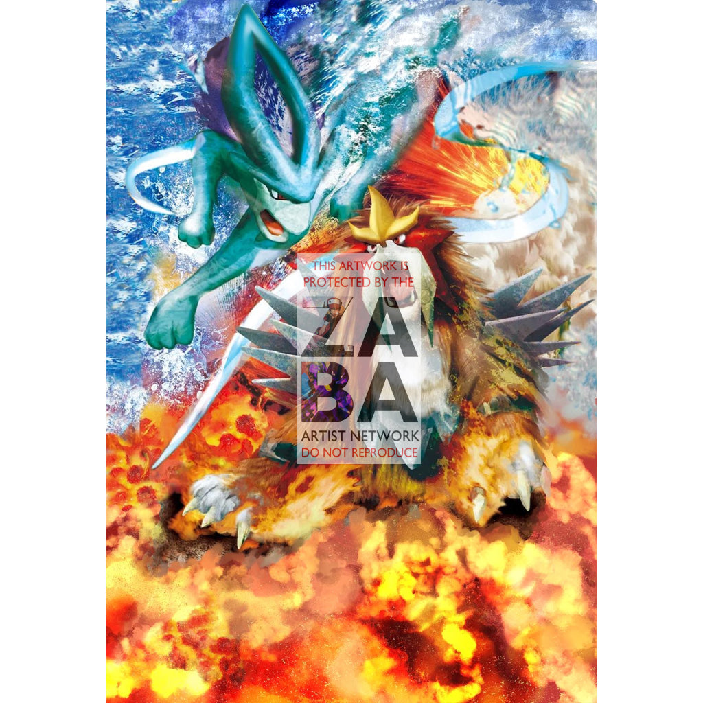 Suicune & Entei LEGEND Combined 94/95 & 95/95 Unleashed Extended Art Custom Pokemon Card - ZabaTV