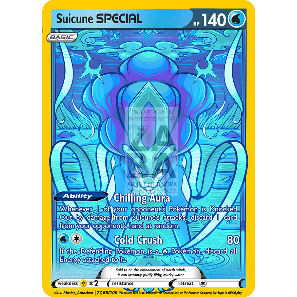 Suicune Special Custom Pokemon Card With Text / Silver Foil