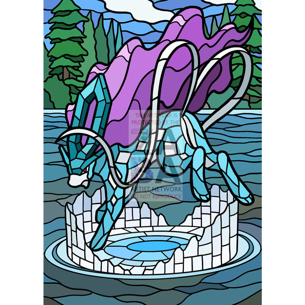 Suicune V Stained - Glass Custom Pokemon Card Standard Textless / Silver Foil