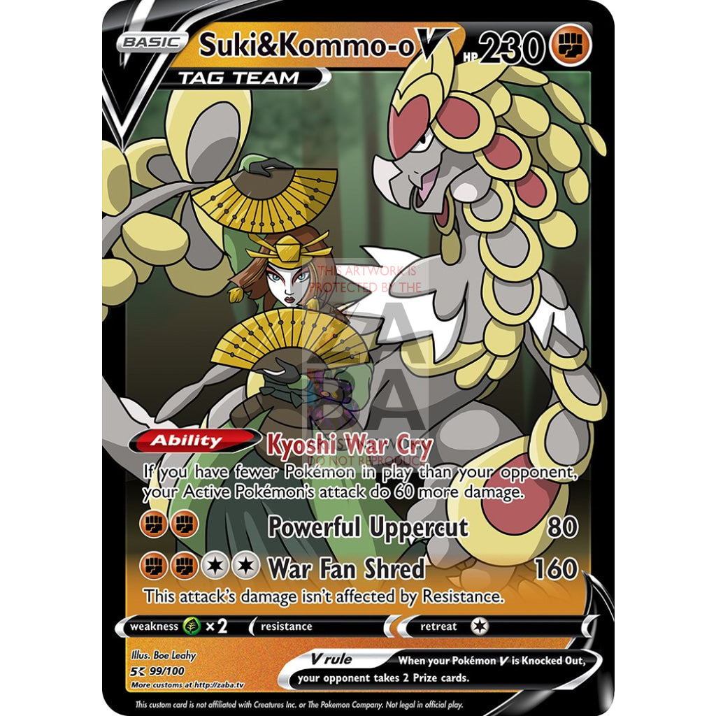 Suki & Kommo-O V Custom Atla X Pokemon Card Silver Foil