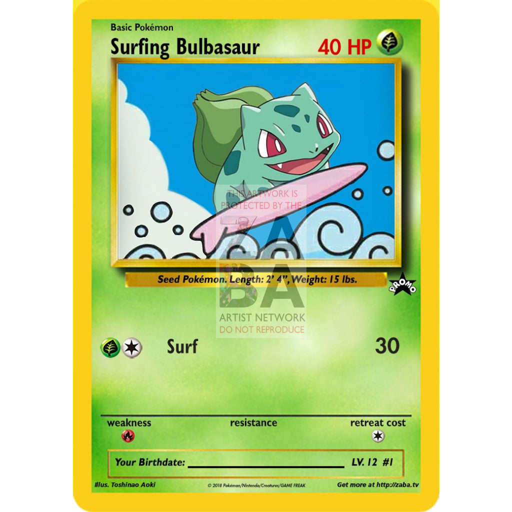 Surfing Bulbasaur Custom Pokemon Card - ZabaTV