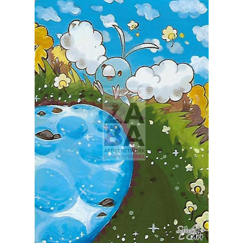 Swablu 86/106 Great Encounters Extended Art Custom Pokemon Card Textless Silver Holographic