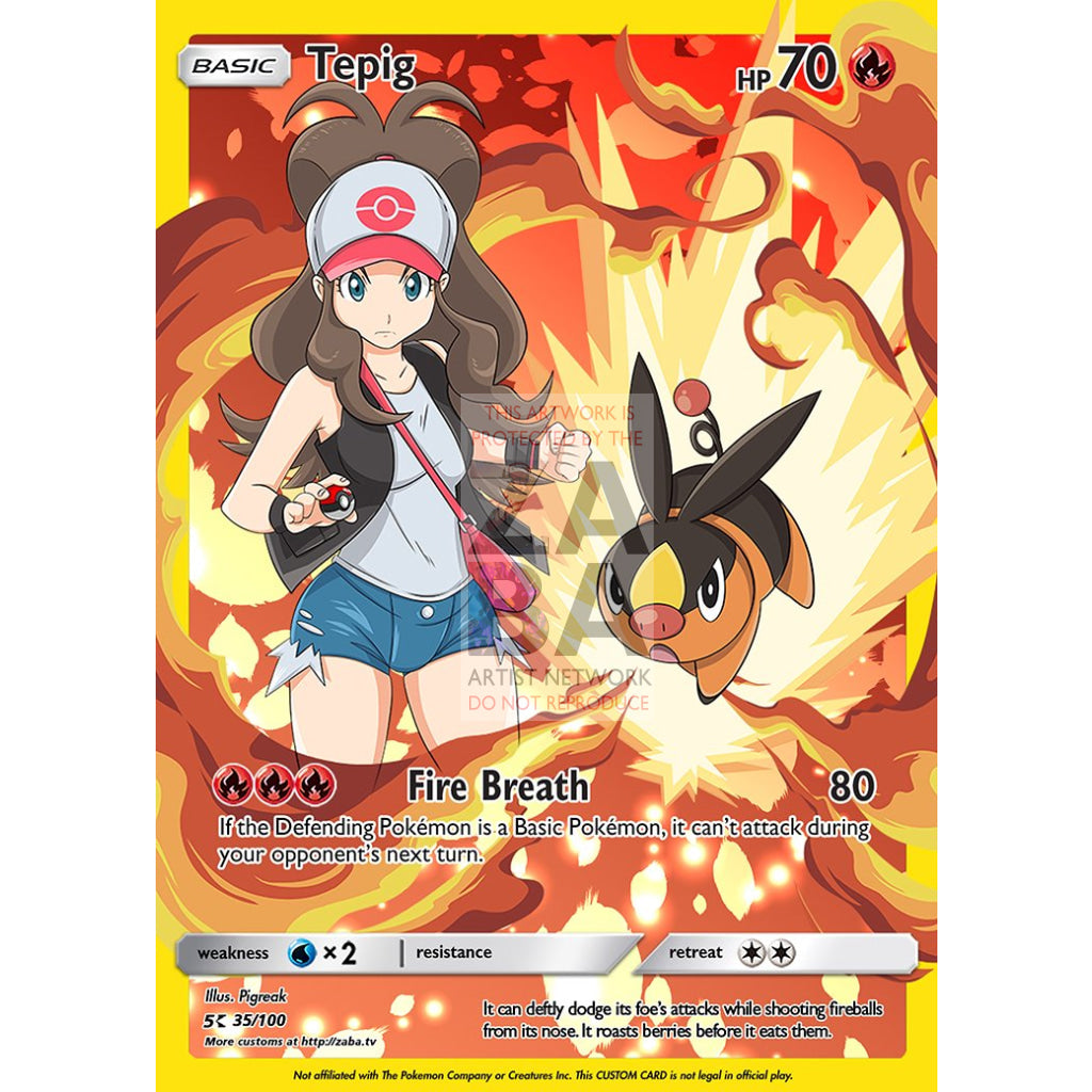 Tepig (Hilda Character Card) Custom Pokemon Card Silver Foil
