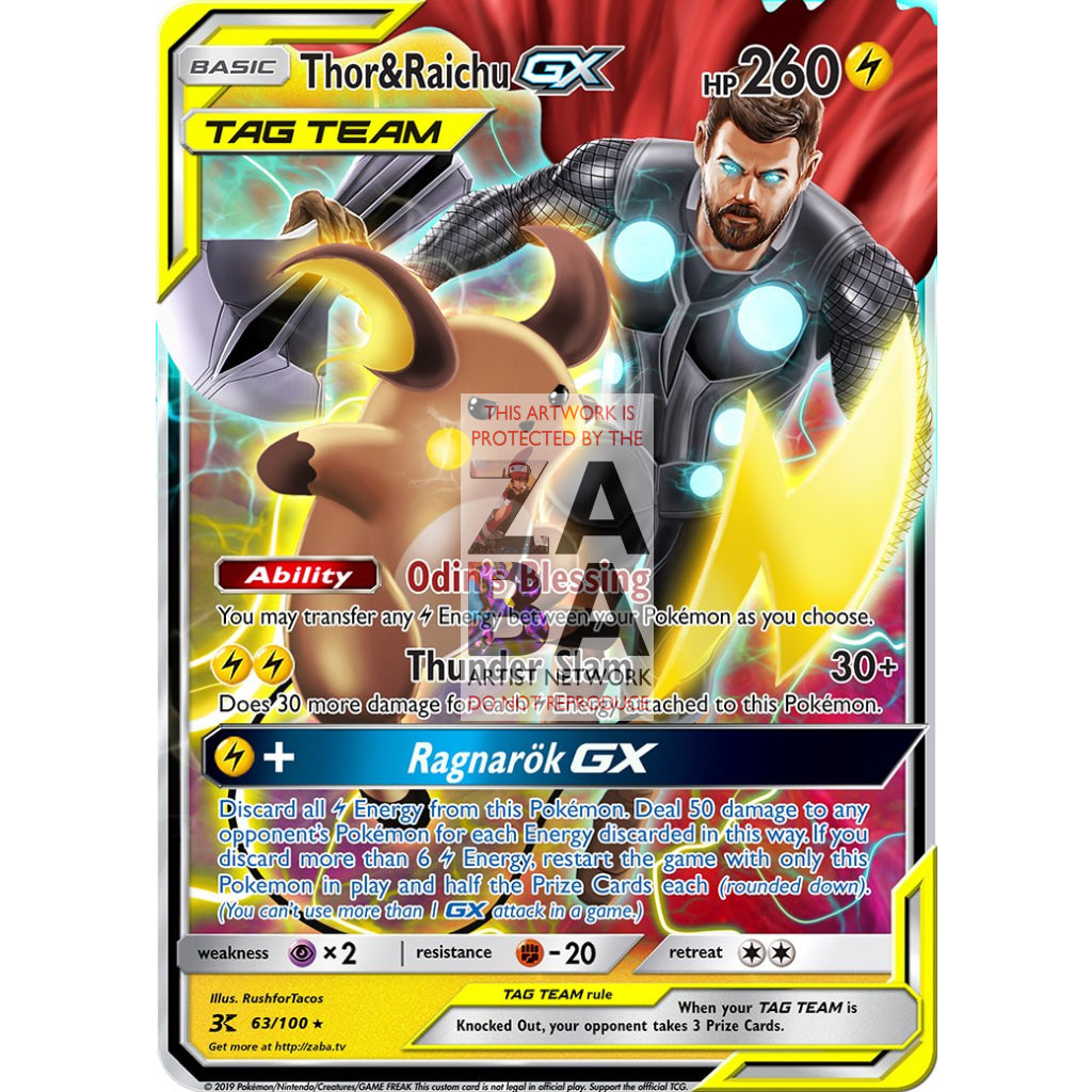 Thor & Raichu GX Custom Pokemon Card - ZabaTV