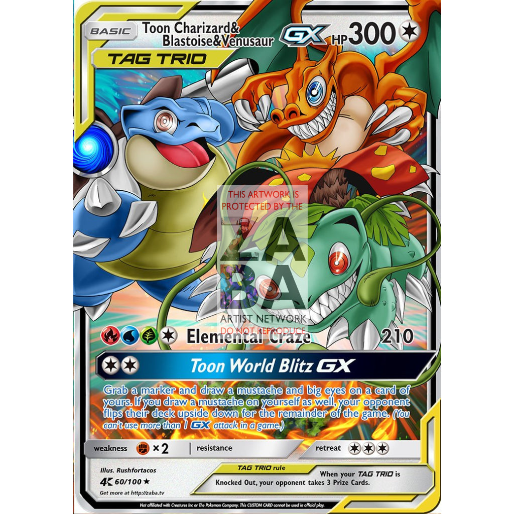 Toon Charizard, Blastoise & Venusaur GX Custom Pokemon Card - ZabaTV