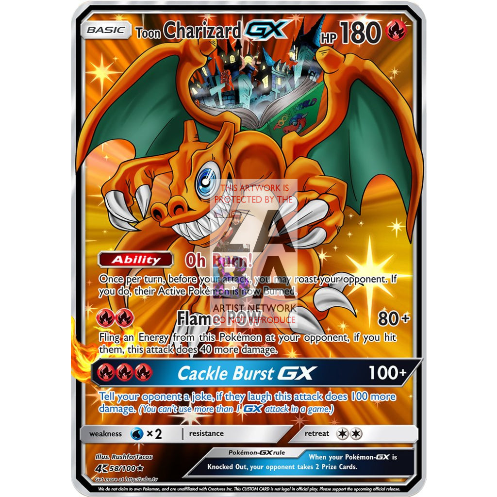 Toon Charizard GX Custom Pokemon Card - ZabaTV