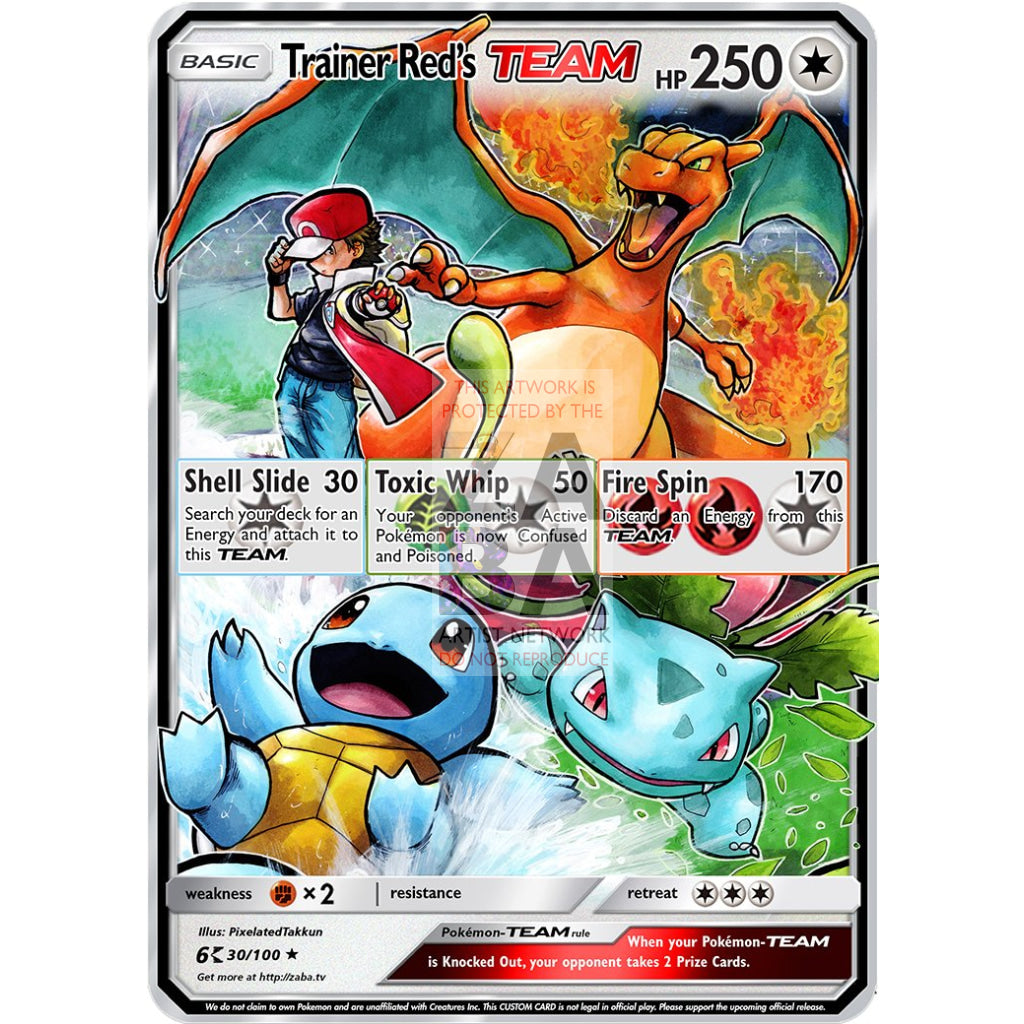 Trainer Reds Team Custom Pokemon Card Silver Foil