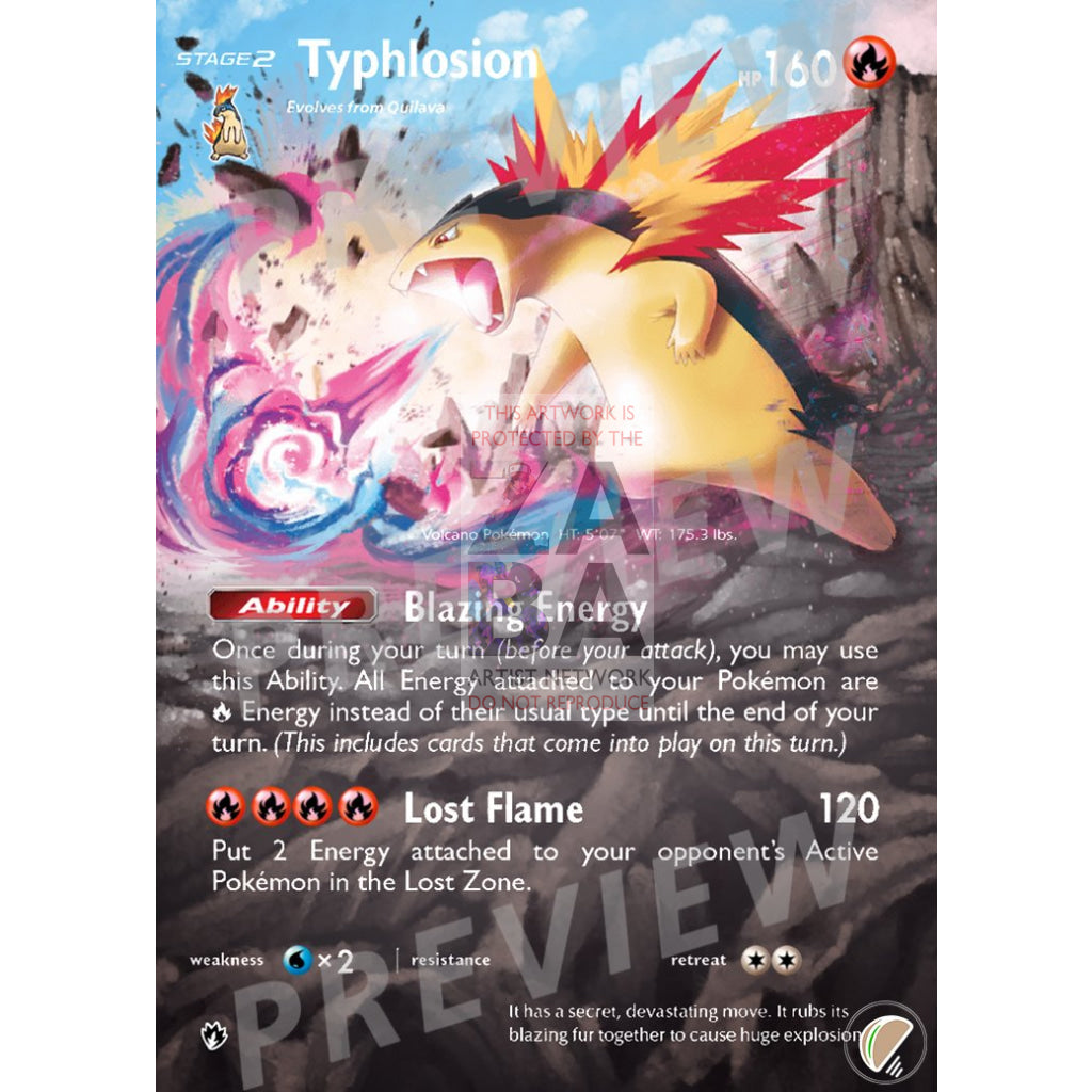 Typhlosion 42/214 Lost Thunder Extended Art Custom Pokemon Card With Text Silver Foil