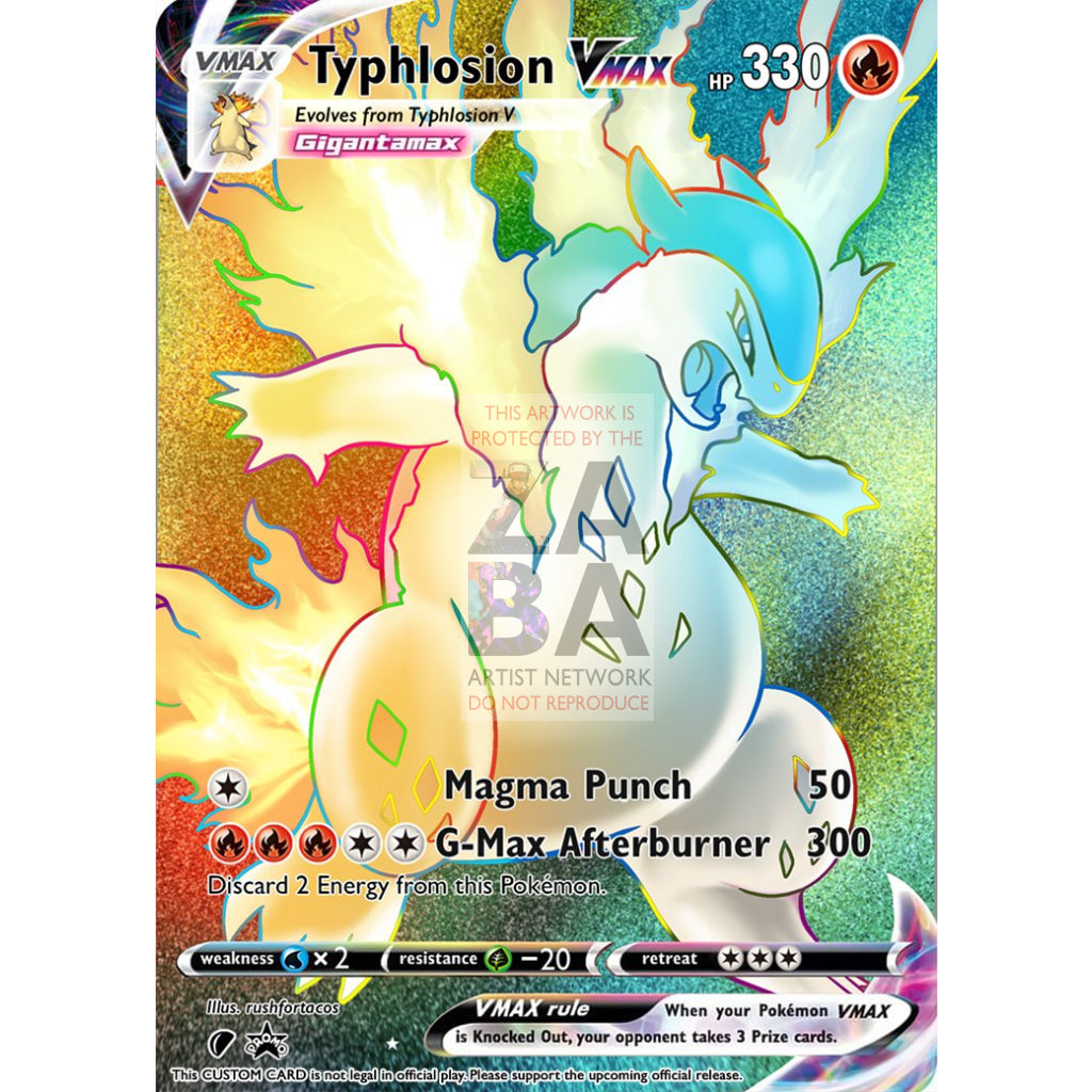 Typhlosion Vmax (Dynamax) Custom Pokemon Card Rainbow Rare / Silver Foil