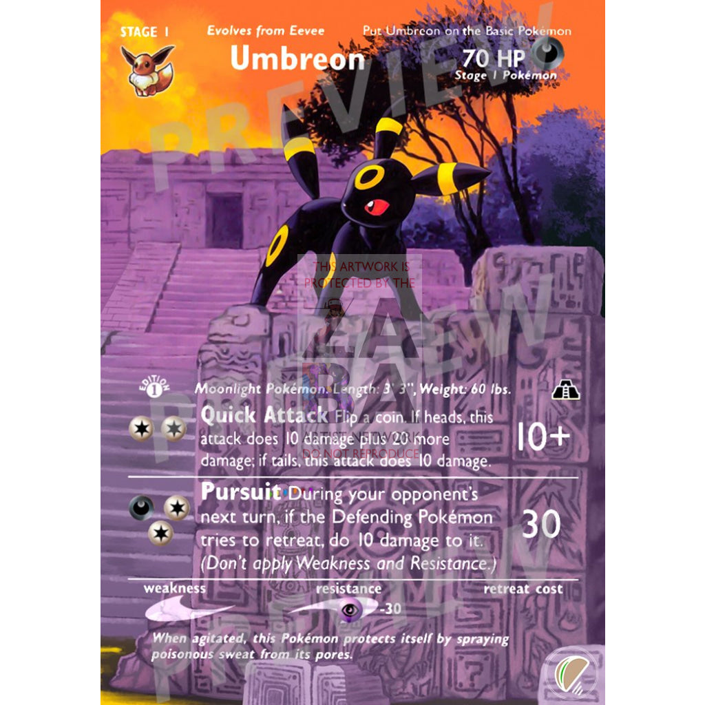Umbreon 32/75 Neo Discovery Extended Art Custom Pokemon Card With Text Silver Foil