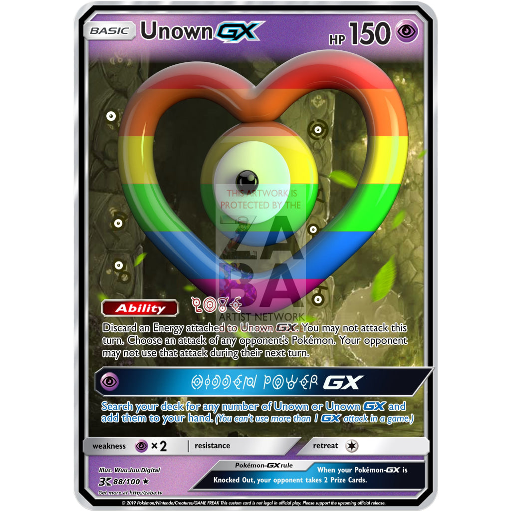 Unown Gx (Love Is Love Flag Editions) Custom Pokemon Card Gay & Lesbian Pride