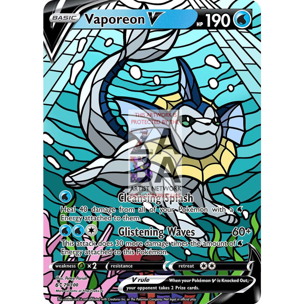 Vaporeon V Stained-Glass Custom Pokemon Card - ZabaTV