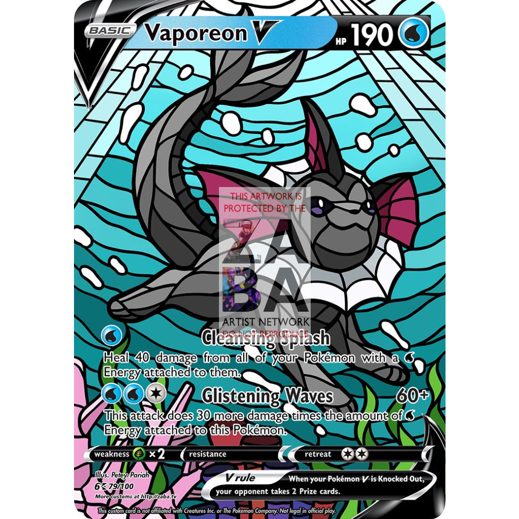 Vaporeon V Stained-Glass Custom Pokemon Card - ZabaTV