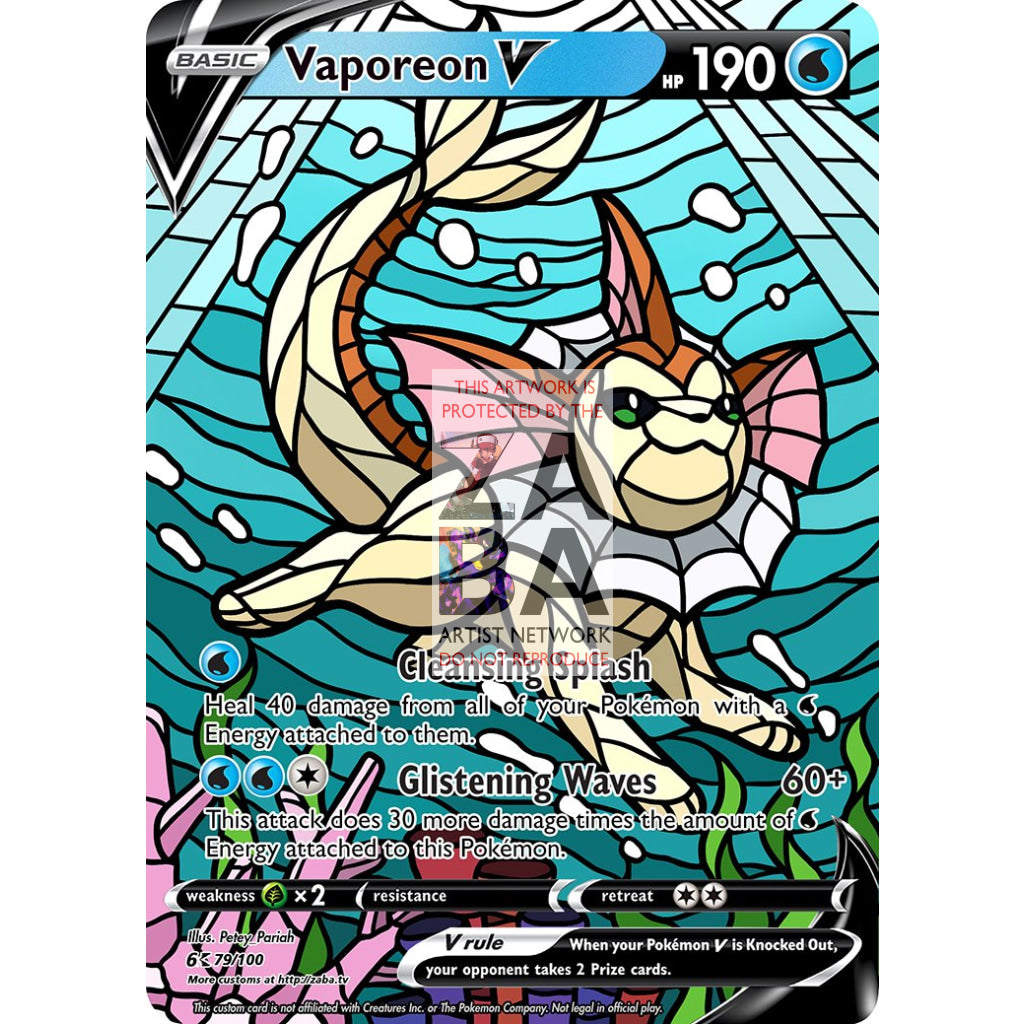 Vaporeon V Stained-Glass Custom Pokemon Card - ZabaTV