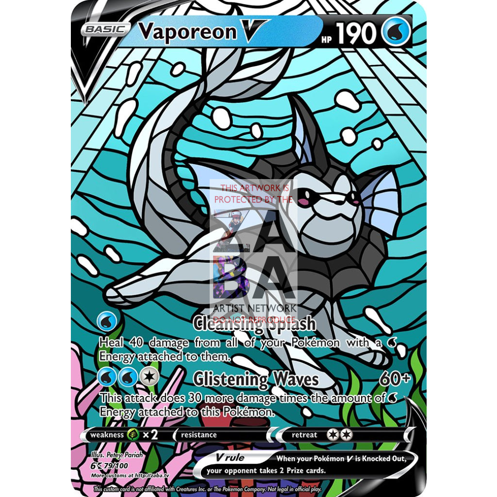 Vaporeon V Stained-Glass Custom Pokemon Card - ZabaTV