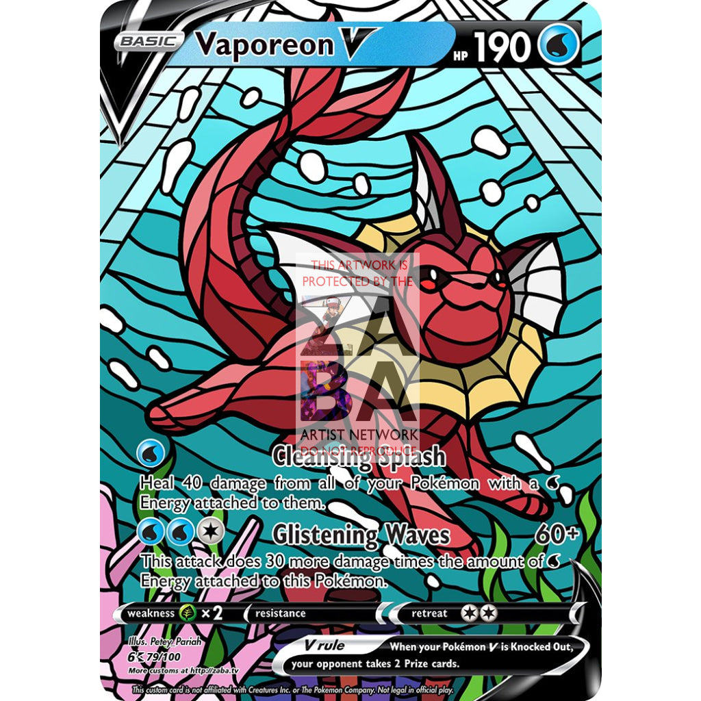 Vaporeon V Stained-Glass Custom Pokemon Card - ZabaTV