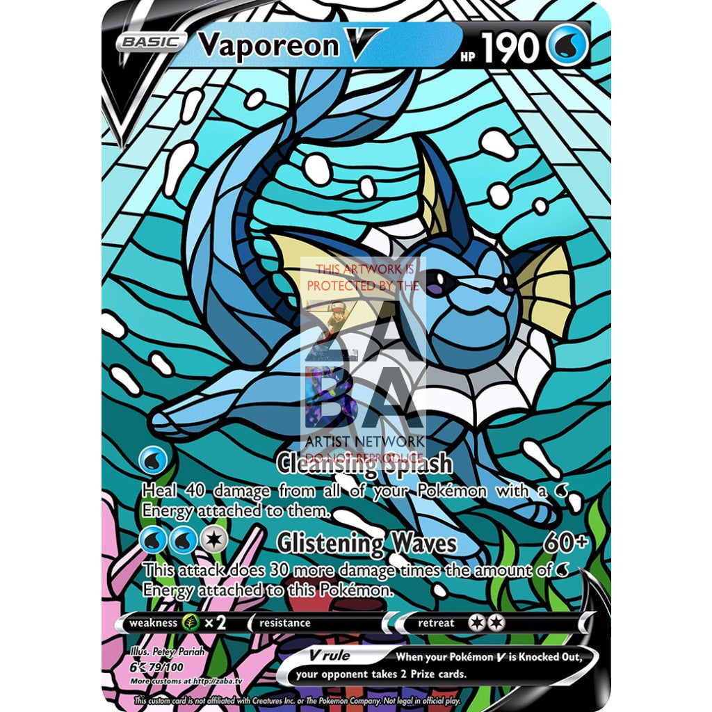 Vaporeon V Stained-Glass Custom Pokemon Card - ZabaTV