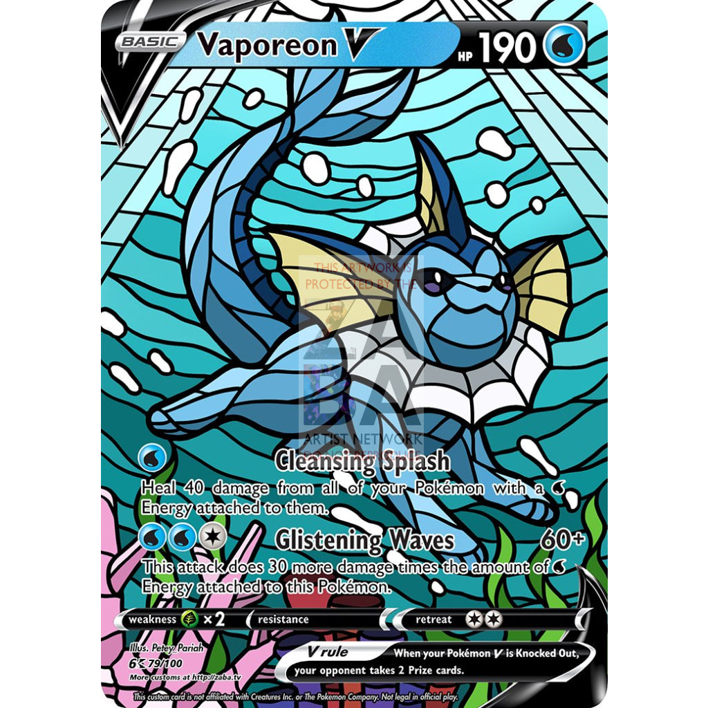 Vaporeon V Stained-Glass Custom Pokemon Card - ZabaTV
