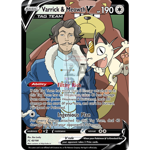 Varrick & Meowth V Custom Lok X Pokemon Card Full Color / Silver Foil