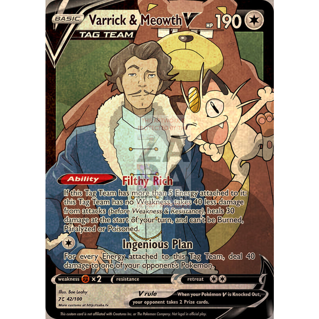 Varrick & Meowth V Custom Lok X Pokemon Card Old Timey / Silver Foil