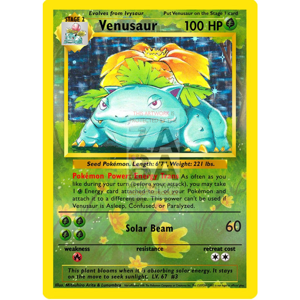 Venusaur 15/102 Base Set (+Text) Extended Art Custom Pokemon Card - ZabaTV