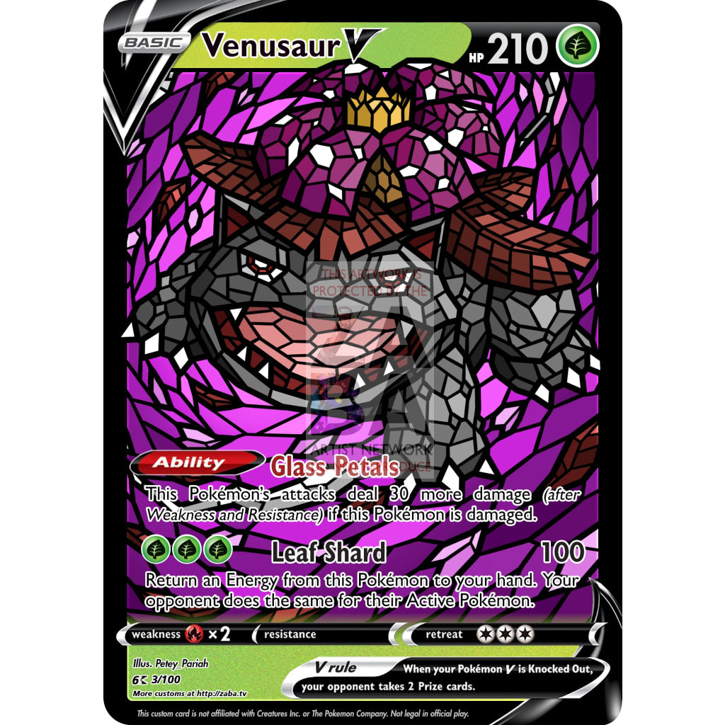 Venusaur V (Stained-Glass) Custom Pokemon Card - ZabaTV