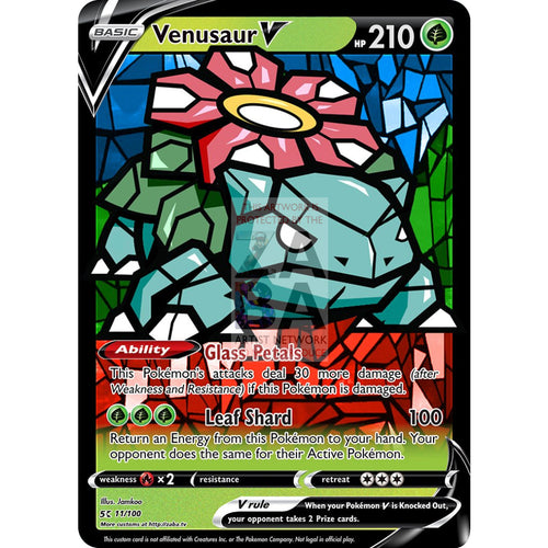 Venusaur V (Stained-Glass) Custom Pokemon Card Silver Foil