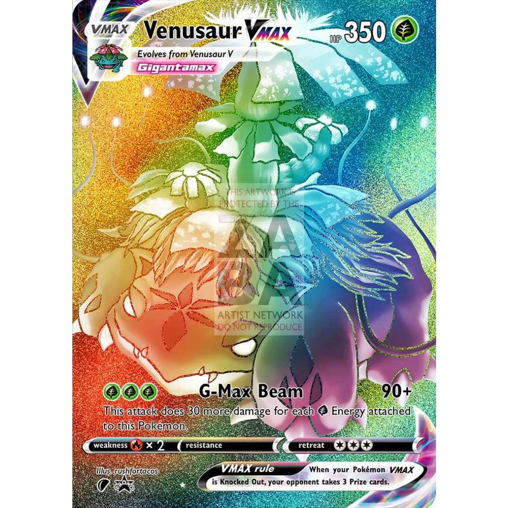 Venusaur Vmax (Dynamax) Custom Pokemon Card Rainbow Rare / Silver Foil