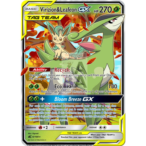 Virizion & Leafeon Gx Custom Pokemon Card Single Only