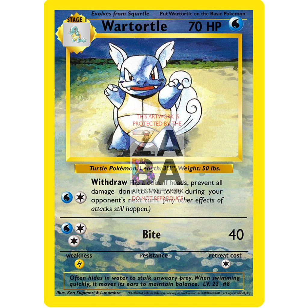 Wartortle 42/102 Base Set (+Text) Extended Art Custom Pokemon Card - ZabaTV