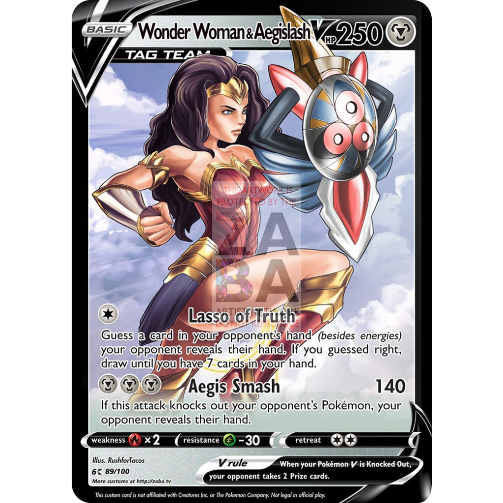 Wonder Woman & Aegislash V Custom Pokemon Card Silver Foil
