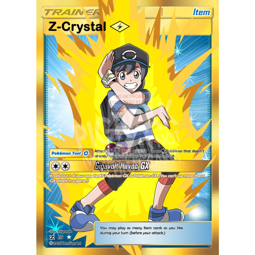 Z-Crystal Electric Item Card Pigreak Custom Pokemon