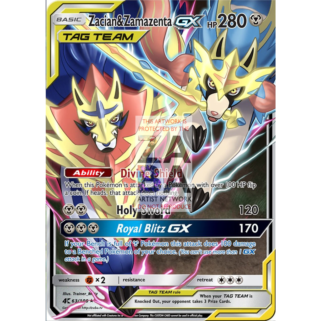 Zacian & Zamazenta GX Tag Team Custom Pokemon Card - ZabaTV