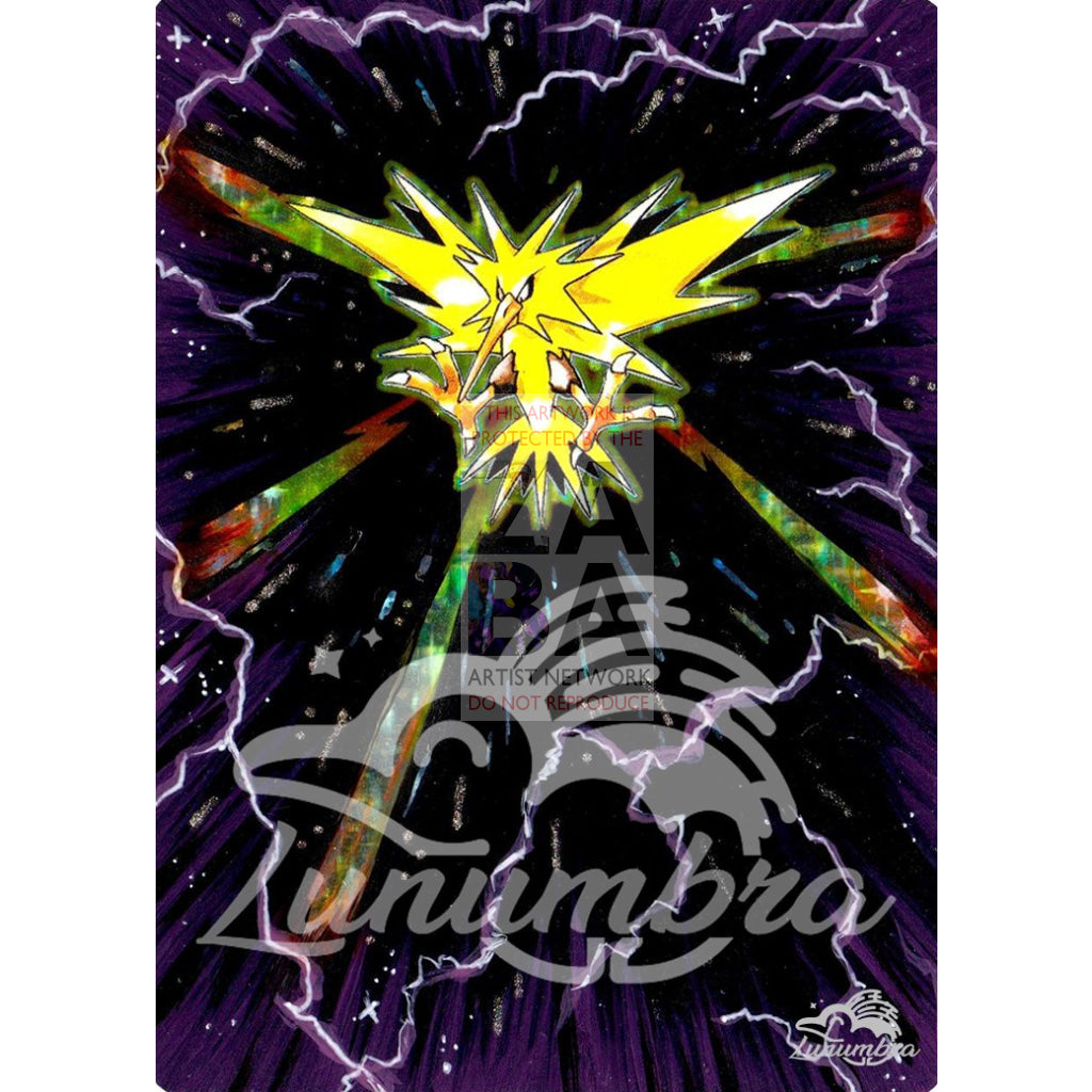 Zapdos 16/102 Base Set Extended Art Custom Pokemon Card Textless Silver Holographic