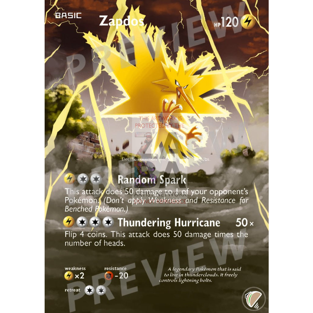 Zapdos 22/113 Legendary Treasures Extended Art Custom Pokemon Card - ZabaTV