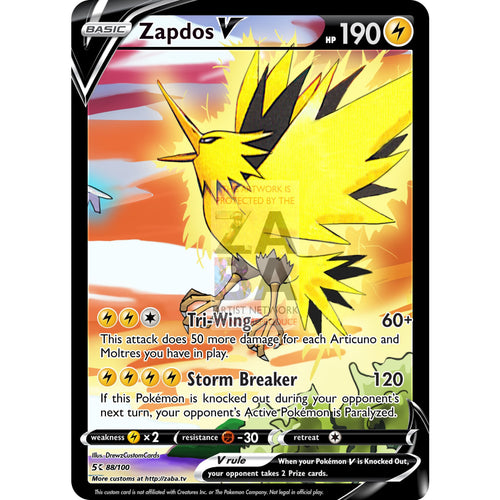 Zapdos V Custom Pokemon Card Silver Foil