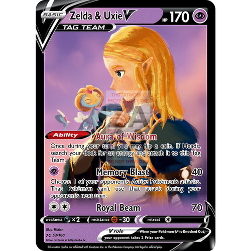 Zelda & Uxie V Custom Pokemon Card