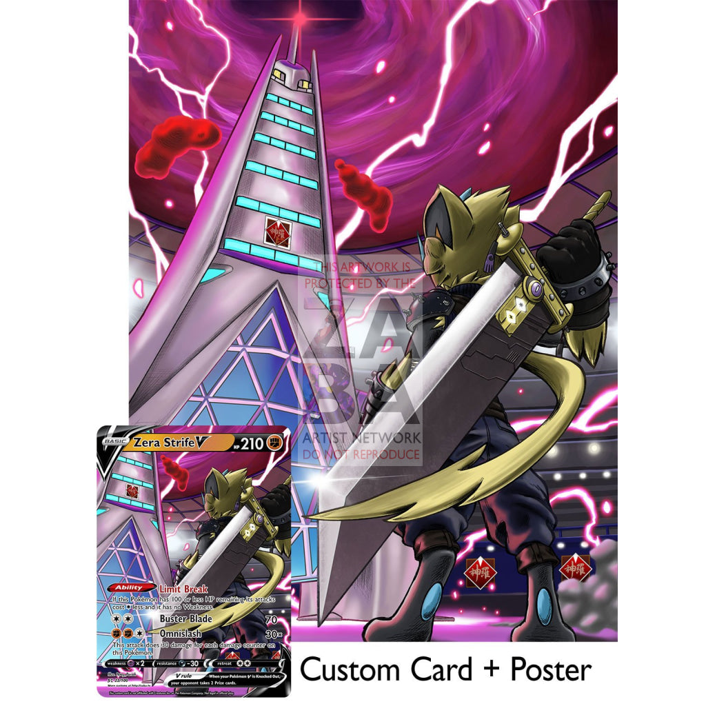 Zera Strife V Final Fantasy 7 X Pokemon Card + 10.5X8 Poster Custom