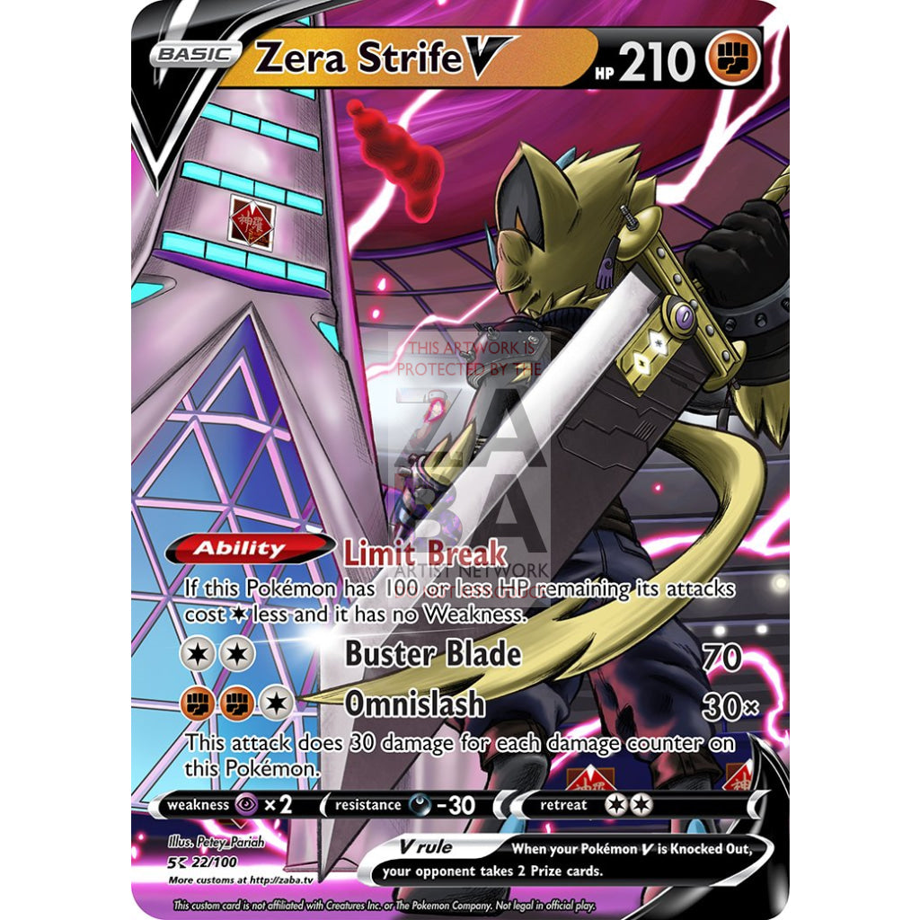 Zera Strife V Final Fantasy 7 X Pokemon Card Silver Foil Custom