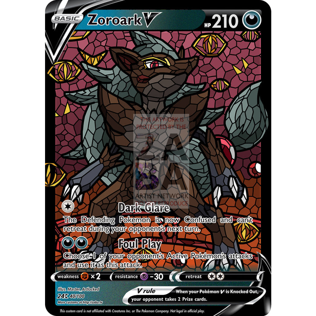 Zoroark V (Stained-Glass) Custom Pokemon Card Entei / With Text Silver Foil