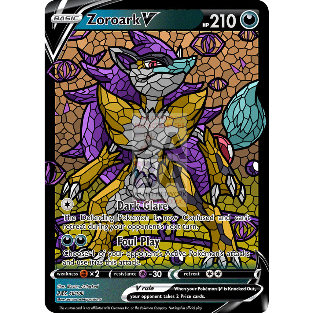 Zoroark V (Stained-Glass) Custom Pokemon Card Raikou / With Text Silver Foil