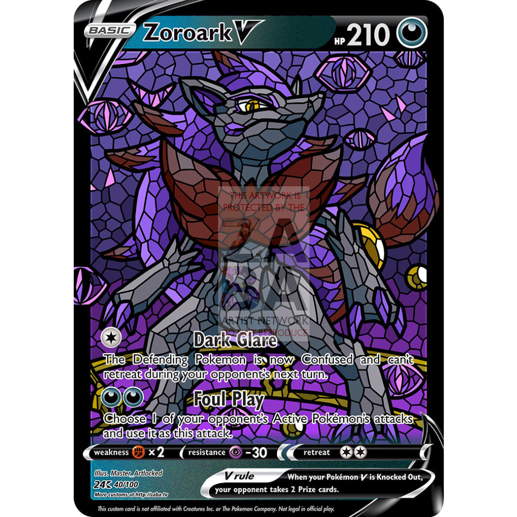 Zoroark V (Stained-Glass) Custom Pokemon Card Shining / With Text Silver Foil