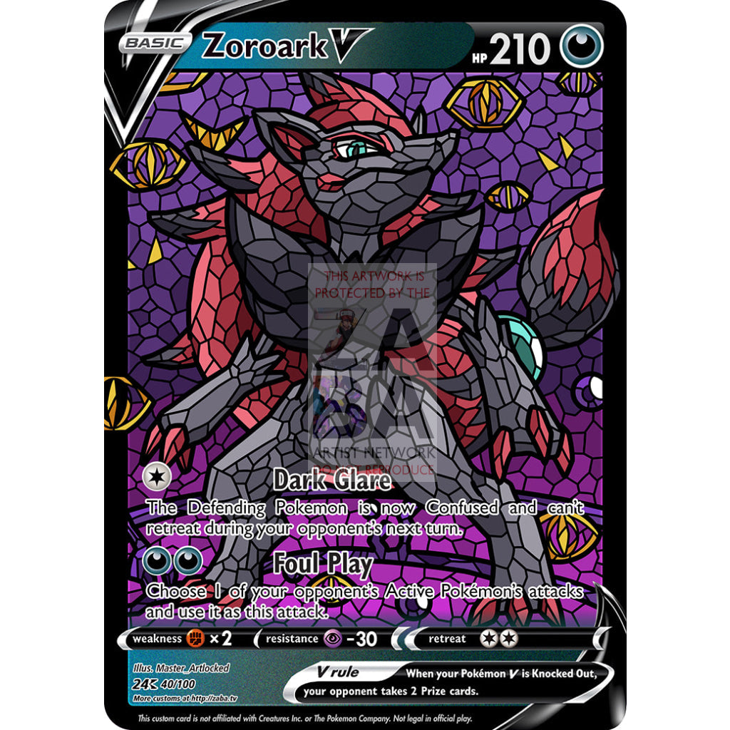 Zoroark V (Stained-Glass) Custom Pokemon Card Standard / With Text Silver Foil