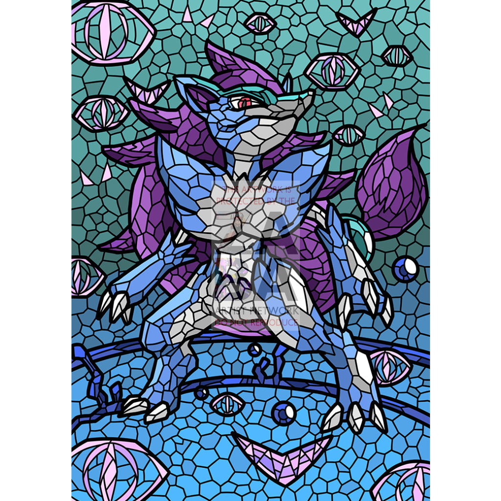 Zoroark V (Stained-Glass) Custom Pokemon Card Suicune / Textless Silver Foil