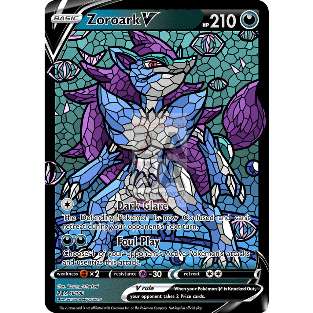 Zoroark V (Stained-Glass) Custom Pokemon Card Suicune / With Text Silver Foil