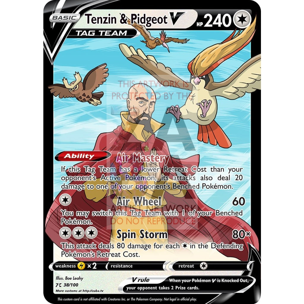 Tenzin & Pidgeot V Custom Lok X Pokemon Card Silver Foil